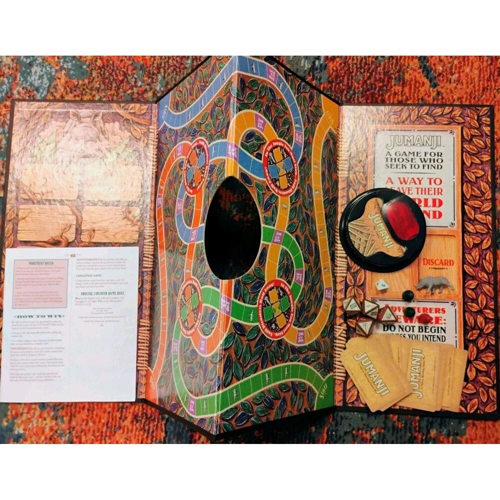 Vintage 1995 Jumanji Board Game Milton Bradley INCOMPLETE Missing 1 Pawn as-is